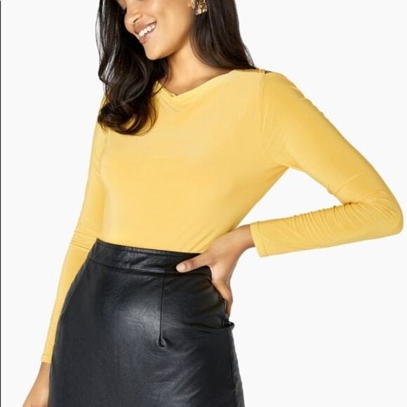 Outrageous Fortune Open Cross Back Bodysuit Long Sleeve Yellow Size 12 NWT - Picture 9 of 9